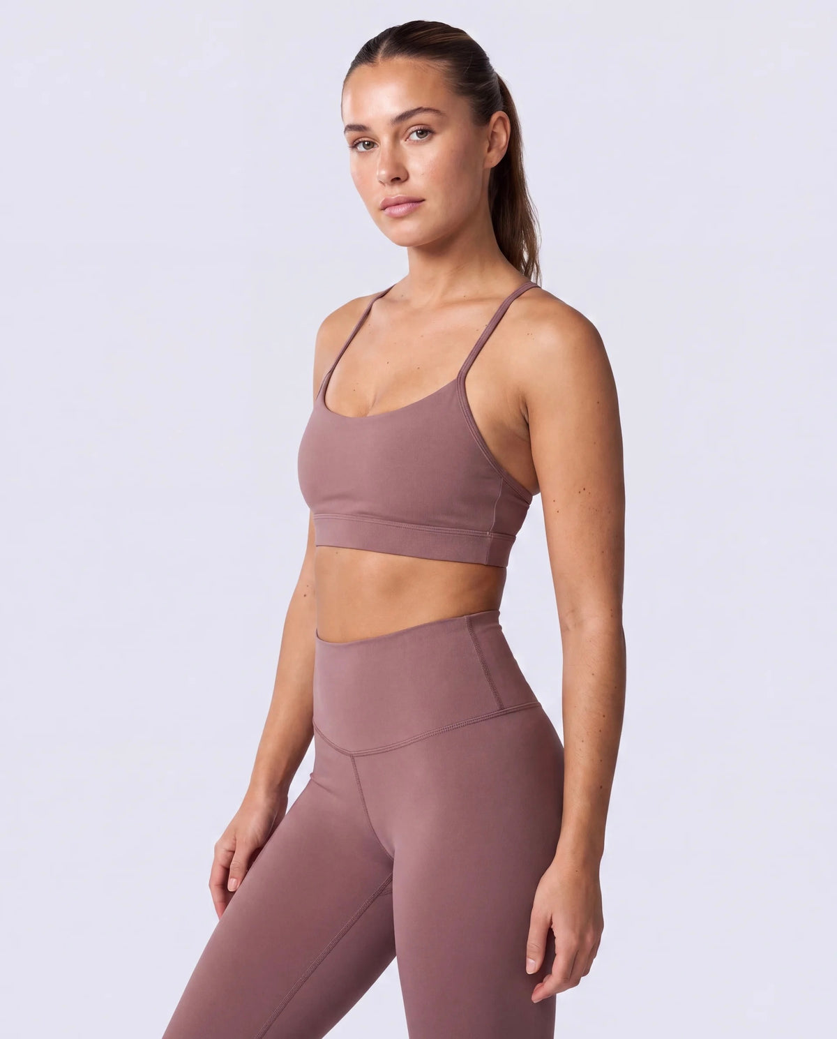Racerback Sports Bra In Cocao + Balance Leggings In Cocao