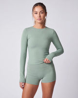 Long Sleeve Active Top In Matcha + High Waist Active Shorts In Matcha