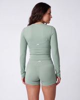 Long Sleeve Active Top In Matcha + High Waist Active Shorts In Matcha
