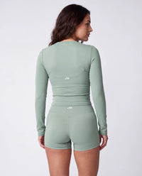 Long Sleeve Active Top In Matcha + High Waist Active Shorts In Matcha