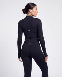 Long Sleeve Zip Up Jacket In Black + Elevate Legging in Black