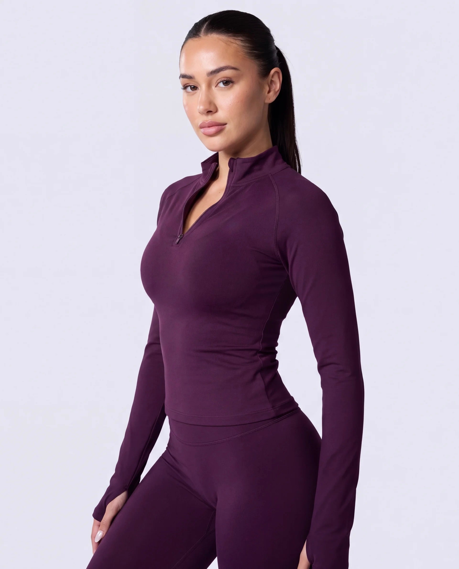 Sculpt 1/4 Zip Up In Grape + Intensity Legging In Grape