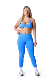 Minimal Halterneck Sports Bra In Cobalt + Sculpt Ribbed Leggings In Cobalt