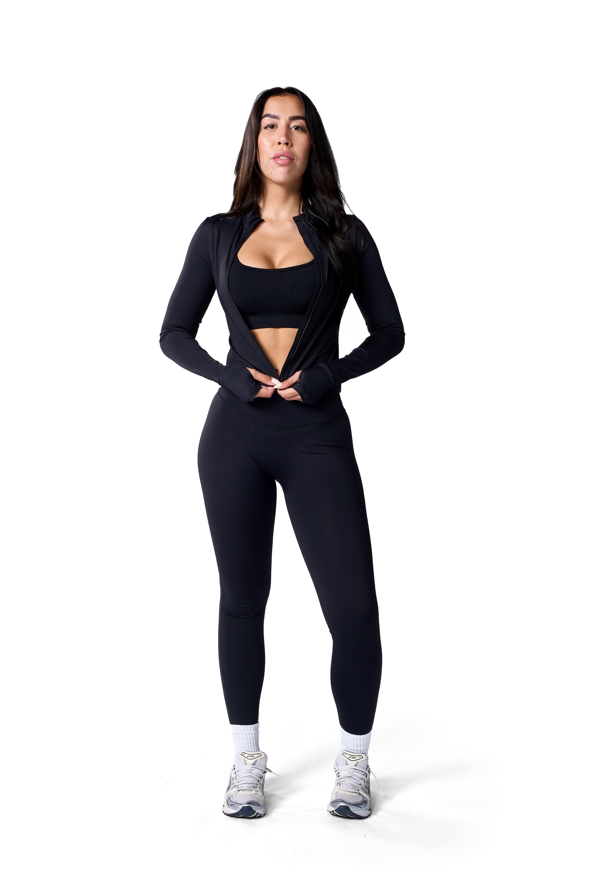 Long Sleeve Zip Up Jacket In Black