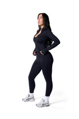 Long Sleeve Zip Up Jacket In Black