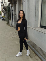 Long Sleeve Zip Up Jacket In Black + Elevate Legging in Black