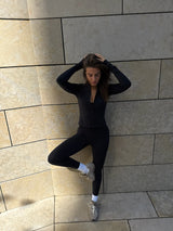 Long Sleeve Zip Up Jacket In Black + Elevate Legging in Black
